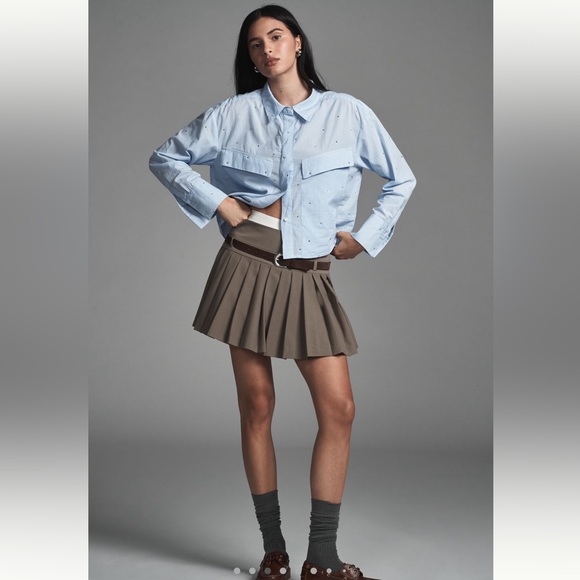 Anthropologie Tops - Anthropologie Maeve Patch Pocket Crop Buttondown Shirt